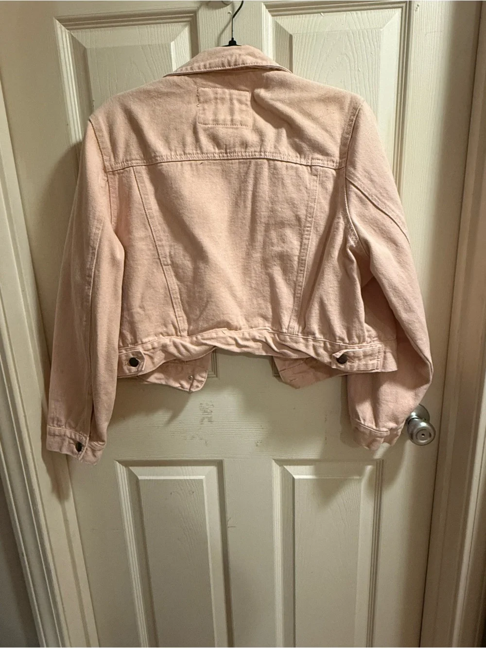 Pale Pink Cropped Denim Jacket - Women's